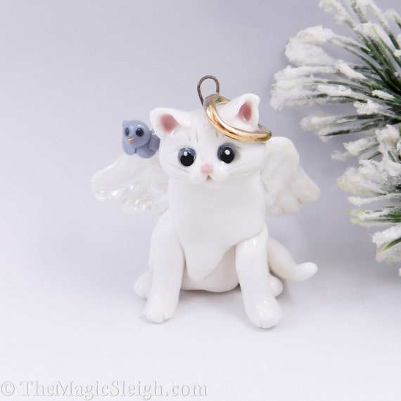 White Cat Angel Ornament Christmas Porcelain