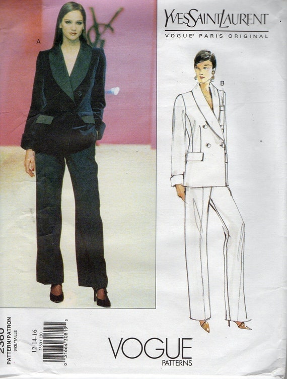 1990s Vogue 2360 Yves Saint Laurent Misses Tuxedo Jacket and