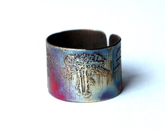 Etched Copper Tree Ring - Adjustable size