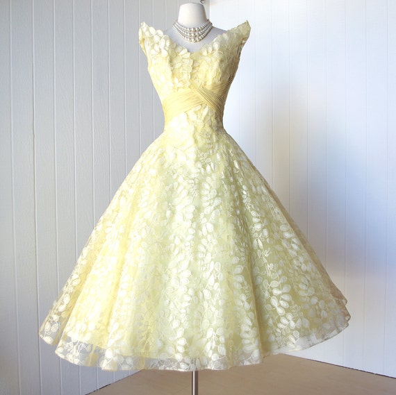 vintage 1950's dress ...most exquisite CEIL CHAPMAN lemon