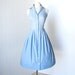 vintage 1950's dress ...fab PRINCE CHARMERS embroidered blue cotton halter full skirt pin-up shirtwaist dress