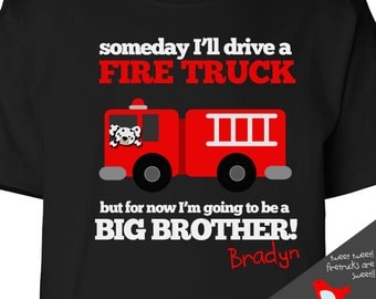 big brother shirt firetruck FRONT/BACK DARK t shirt perfect pregnancy announcement for the fireman big brother to be