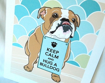 Keep Calm Bulldog with Scaled Background - 7x9 Eco-friendly Print