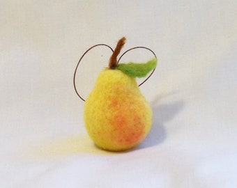 Miniature Fruit Ornament - Needle Felted Pear - Bartlett Pear - Mini Ornament - Felt Christmas - Christmas felt - Christmas Gift