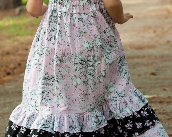 Little Girl Maxi Dress - Flower Girl Dresses - Toddler Full Length Dress - Boutique Clothes - Pink Ruffle Dress - sz 2T to 10 years