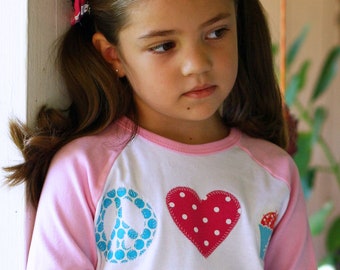 Peace LOVE and Cupcakes Toddler GIRLS Raglan Tee Shirt 12 Months to 6