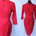 Dorothy O'Hara Designer 50s wiggle coral red sarong style ruching dress