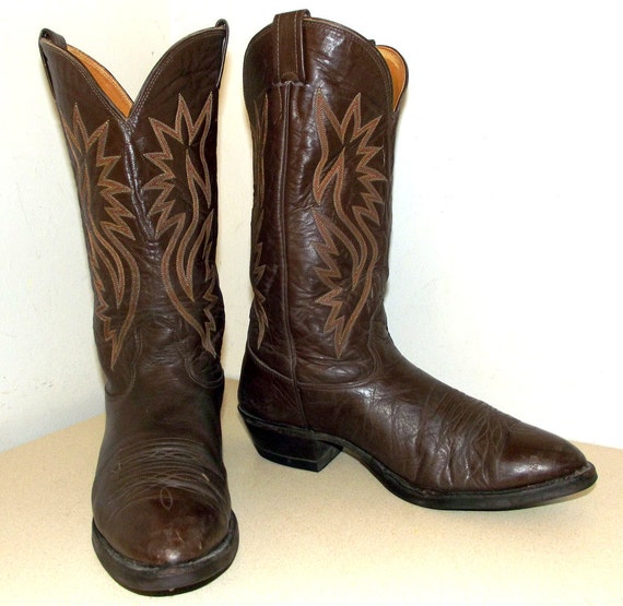 Brown Leather Nocona brand cowboy boots size by honeyblossomstudio