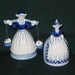SALE Dutch Girl (2) Bells DELFT Blue Holland Signed Dated Cobalt White Porcelain Vintage 1964 Christmas ORNAMENTS Tree Garland Wreath
