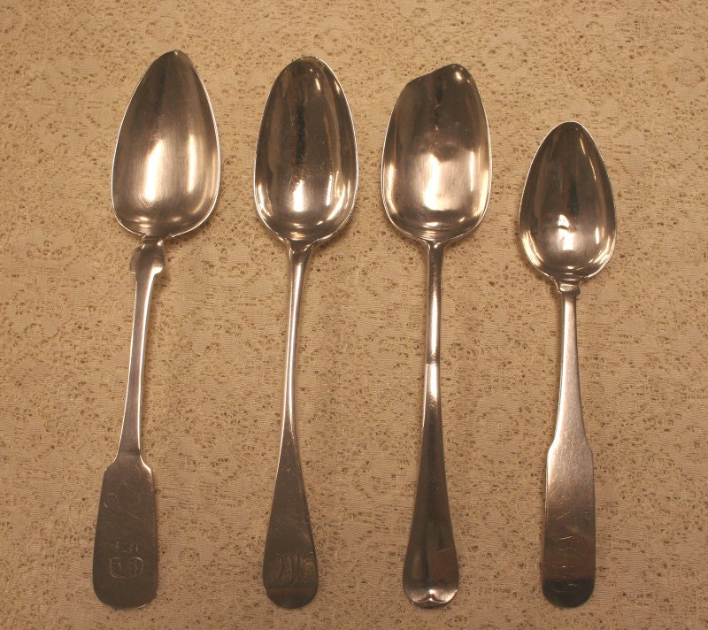 Four American Colonial Era Antique Silver Spoons by Bluebonnetsetc