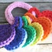 handheld rainbow, crocheted t-shirt yarn key ring toy for baby by yourmomdesigns(rts)