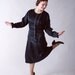 Vintage 1920s Dress // Navy Blue Silk Drop Waist Dress with Cream Trim L XL