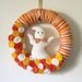 Candy Corn Ghost Wreath, Autumn Wreath, Halloween Wreath, Yarn and Felt Wreath - 14 inch size