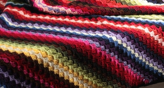 crochet blanket handmade afghan diagonal stripes rainbow