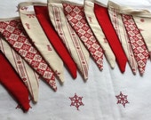 Christmas Bunting Scandinavian Style - 12 flag Fabric Garland Banner - 8.5ft long (order early for Christmas)