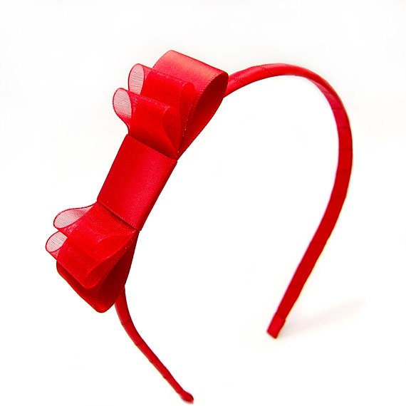 Red Bow Headband Satin Headband Children Holiday Headband