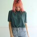 Jade Green Vintage Silk Short Sleeve Blouse - MEDIUM M