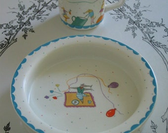 Nice Mice Childs Cup And Bowl Set Very Sweet Made in England Mice Balloons Bright Fun