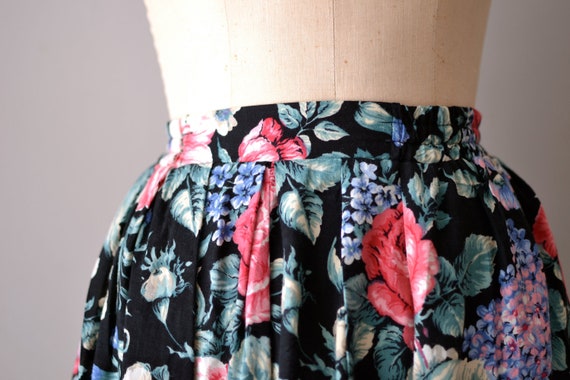 floral skirt / cotton floral midi skirt / high waist / Garden