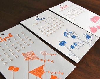 SALE-2013 Limited Edition Wall OR Desk Letterpress Printed Calendar