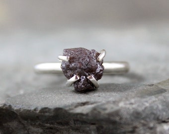 Three Carat Uncut Raw Rough Diamond Ring - Sterling Silver - Engagement Ring - Stacking Rings - Promise Ring - April Birthstone Ring