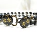 Beaded Wire Bracelet, Metallic Luster Glass Faceted Beads, Black Gold Button Braided Bracelet, Boho Jewelry Floral Fashion