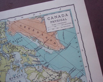 1929 Canada physical antique map - Vintage map to frame, old maps as art