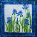 Blue Iris Wall Hanging, Vintage Vera Neumann Repurposed Cloth Napkin, Quilted Wall Hanging