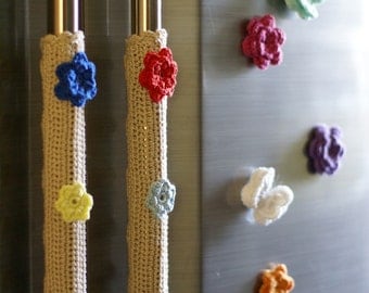 Set of Five Crocheted Magnets and Refrigerator or Stove Pairs Handle Covers