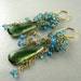 Green and Blue Gemstone Earrings, Green Quartz and Blue Topaz Cluster Gold Filled Earrings