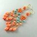 Coral and Turquoise Wire Wrapped Dangle Earrings