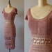 1970s crochet dress -bohemian mauve net crochet lace summer dress small medium