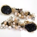 RESERVED - Druzy Earrings Black Druzy Clip On Earrings Long Black Cluster Dangle Earrings Luxury Fashion