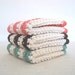 Cotton Dish Cloths- Lichen Green, Espresso Brown, Salmon Pink Stripes - Crocheted 3 Piece Set