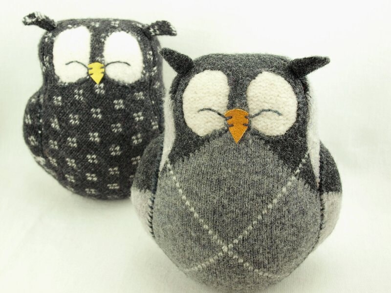 Owl Felt Wool Recycled Home Decor Owl with Lamb Wool Stuffing