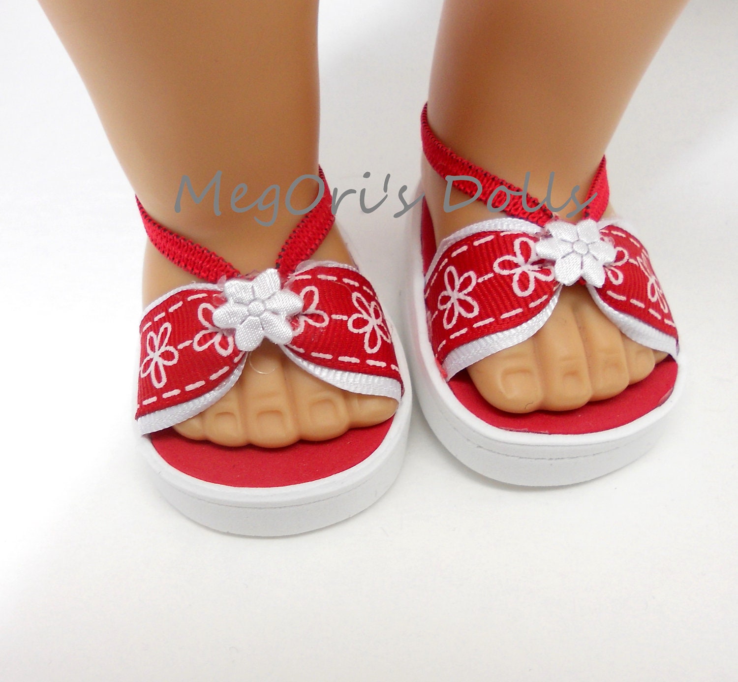 American Girl 18 dolls sandals red and white flowers