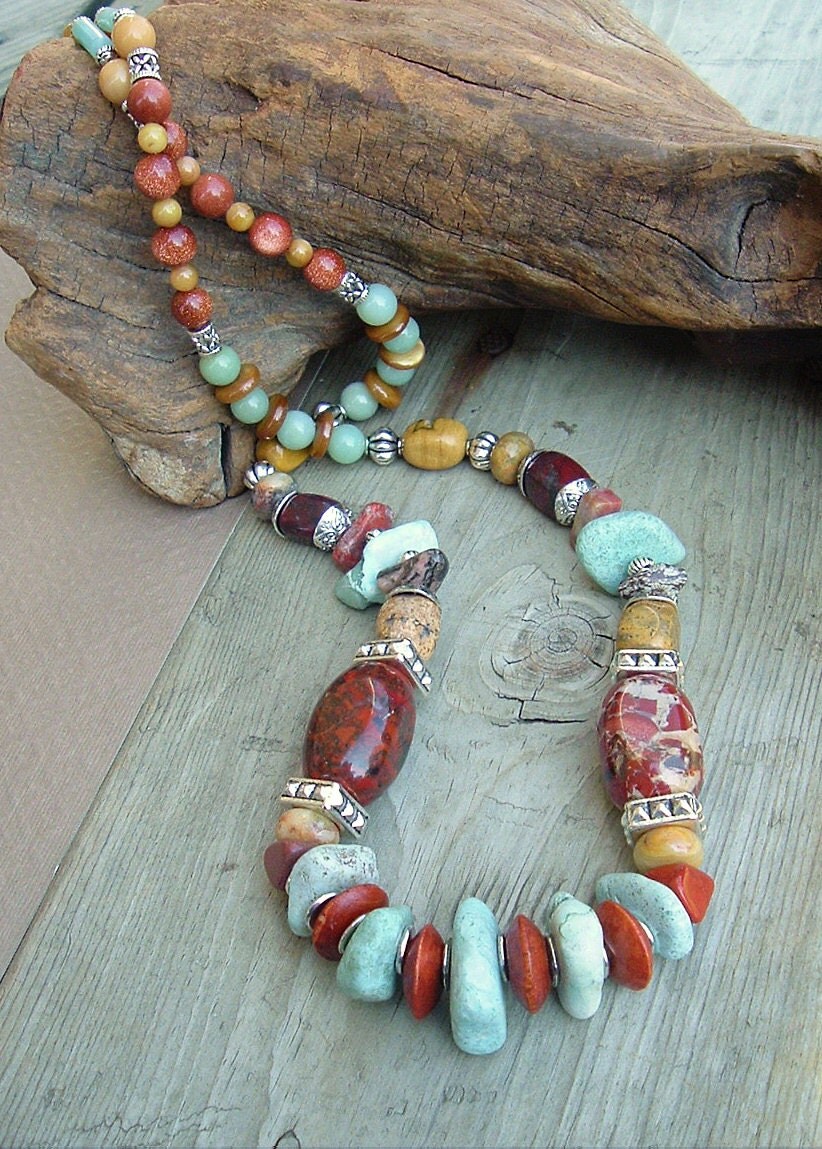 Boho Chunky Gemstone Necklace Southwest Jewelry Turquoise