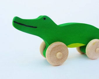 Alligator Push Toy Wooden Eco Friendly Waldorf Crocodile