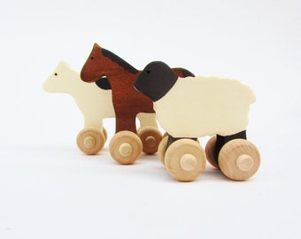 Farmyard Animal Set Wooden Waldorf Farm Animals Cow Horse Sheep