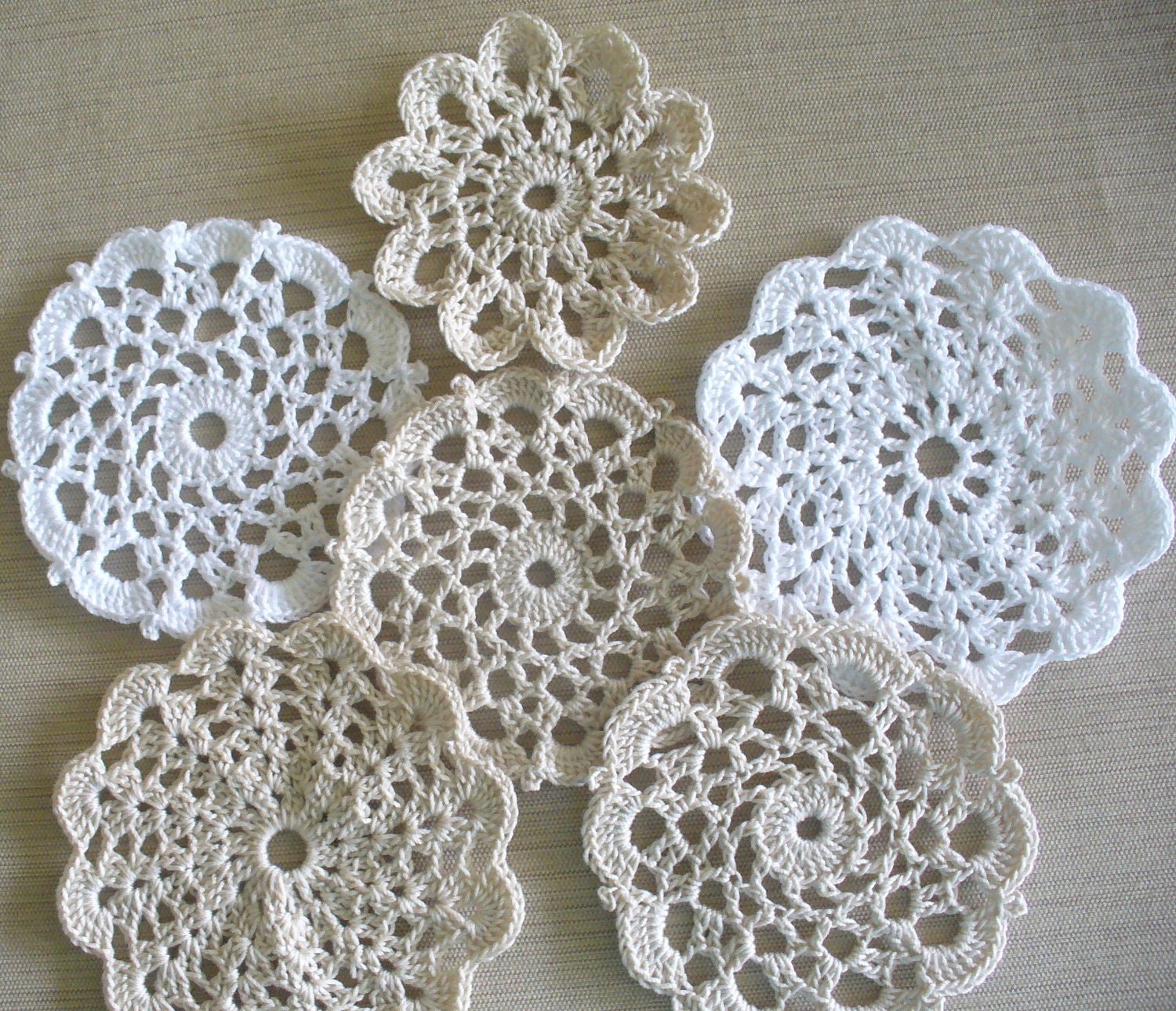 6 small doilies handmade crochet assortment clearance sale