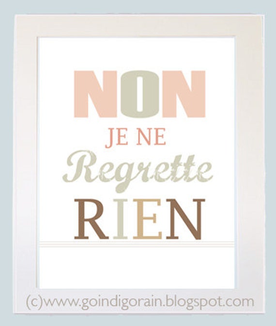 Summer Decor, Non Je Ne Regrette Rien - 8X10 - Retro Art Print - French