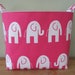 NEW XL Fabric Organizer Basket Storage Container Bin - Extra Large - White/Pink elephants Canvas