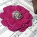 Reclaimed Leather Flower Brooch in Fuschia Pink with Vintage Earring Center