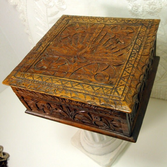 Wood Carved Phoenix Stash Box..1970s Hinged by VintageStarrBeads