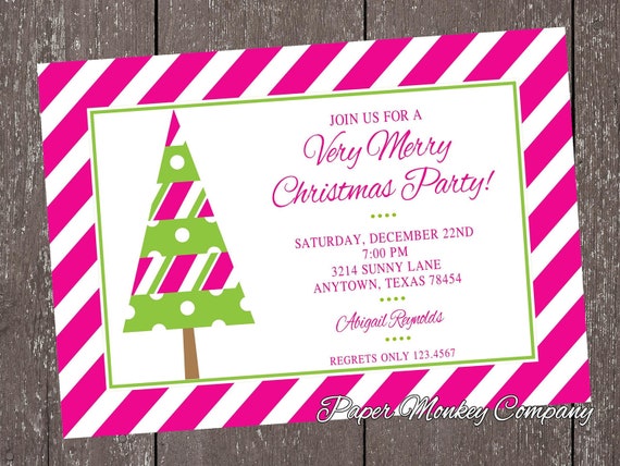Pink and Green Holiday Christmas Invitation by PMCInvitations