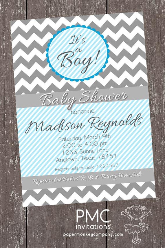 Chevron It's A Boy Baby Shower Invitations - 1.00 each with envelope Il_570xn