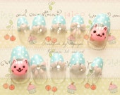 Nails, 3D nails, cat nails, cats, kawaii nails, blue, polka dots, heart, bows, deco nails, decora, Harajuku, pastel fashion, cute nails,