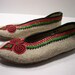 Wool Felt Slippers Scandinavian Folk Design Embroidered Shoes Vintage TREASURY ITEM