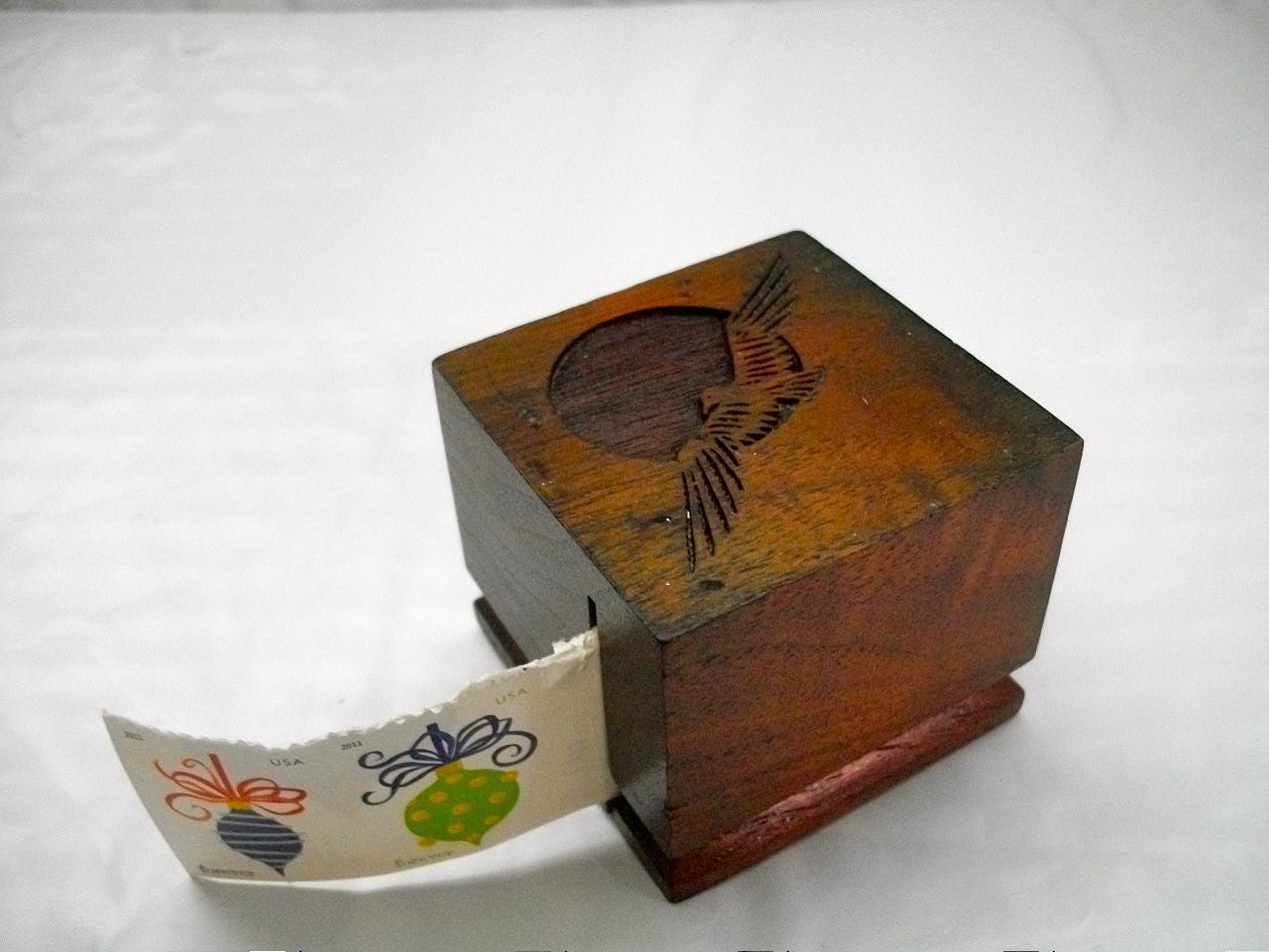 Vintage Postage Stamp Holder Wooden Hand Carved by Lionfishvintage
