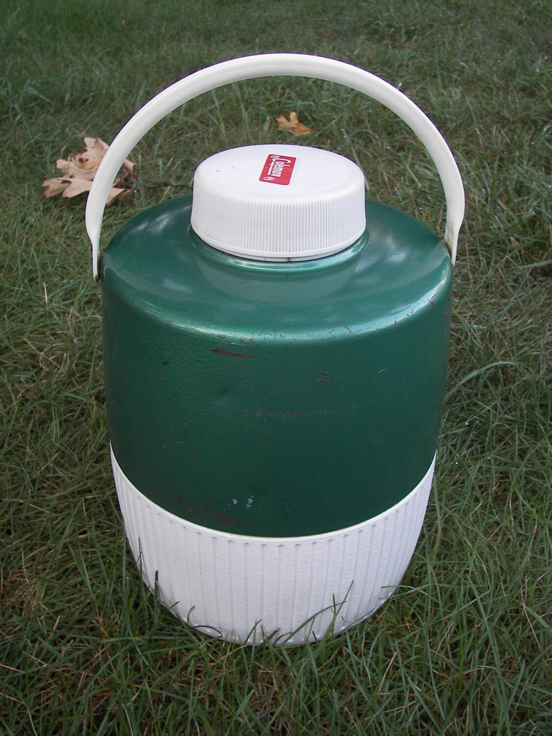 Vintage Coleman Water Cooler Jug 3 Gallon Green and White